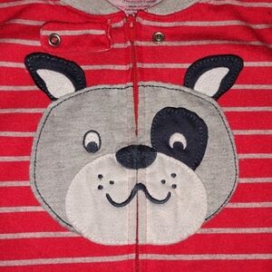 Red Striped Baby Onesie with Dog Design